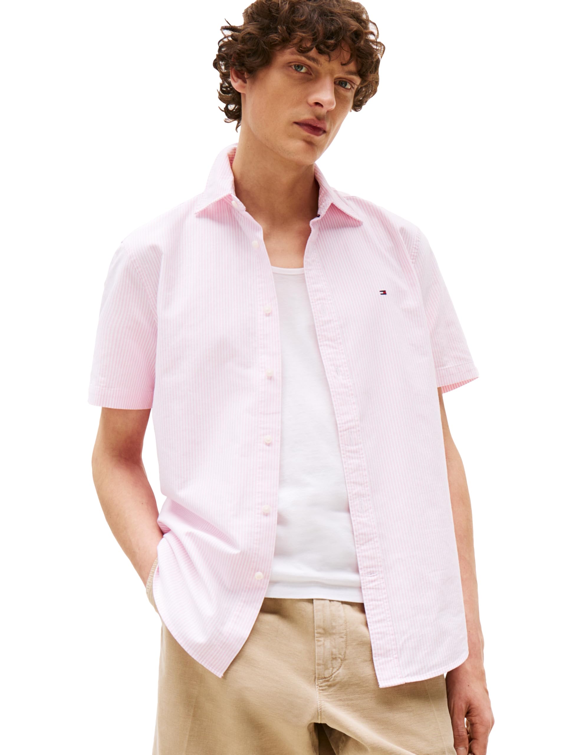 Tommy Hilfiger Adaptive Short Sleeve Oxford Shirts In Regular Fit, Men's Button Down Shirts Camisas Oxford de Manga Corta en Ajuste Regular, Camisas con Botones para Hombre Hombre