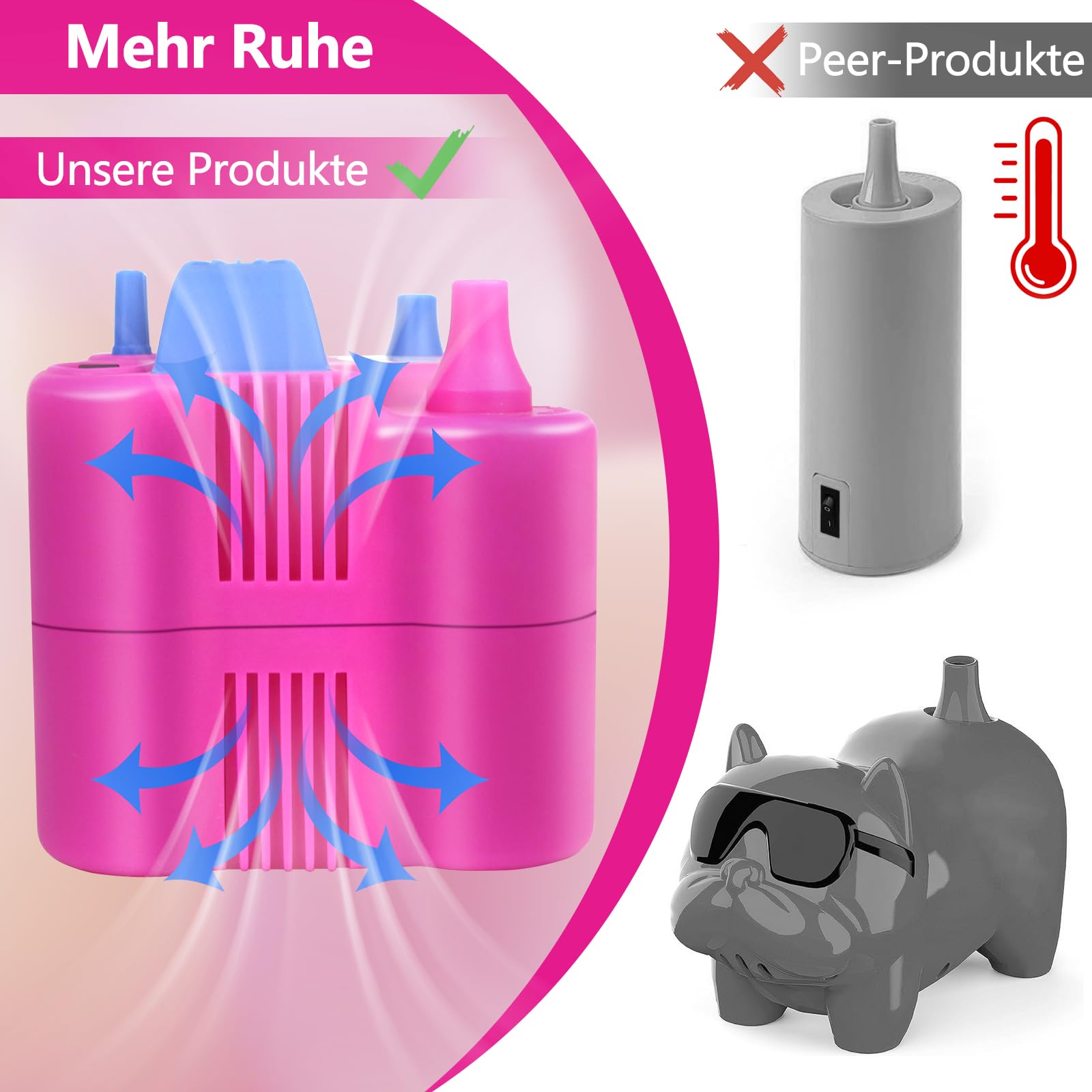 FLSEPAMB Pompa per Palloncini Elettrica Silenziosa, 600 W Gonfia Palloncini Elettrico, Intelligente a 2 Modalità, Ugello 2+2 Pompa per Palloncini, Pompa per Palloncini per Feste, Matrimoni, Natale