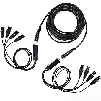 Jamesin 4-Channel 3-Pin XLR Multi-Network Split Ethernet Cable, 3ft 1 Male, 1 Female to Single 100ft CAT6 Shielded ethercon Cable for Stage and Recording Studios