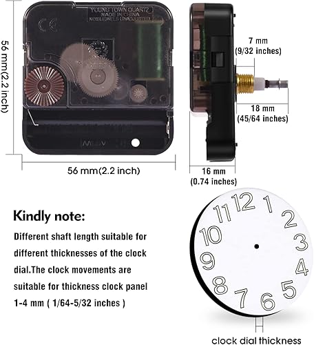 Miniatura 4 de DEEWISH Reloj de pared grande 12888 de repuesto de movimiento, piezas de reloj de alto par de eje I, mecanismo de reloj de cuarzo operado con pilas,