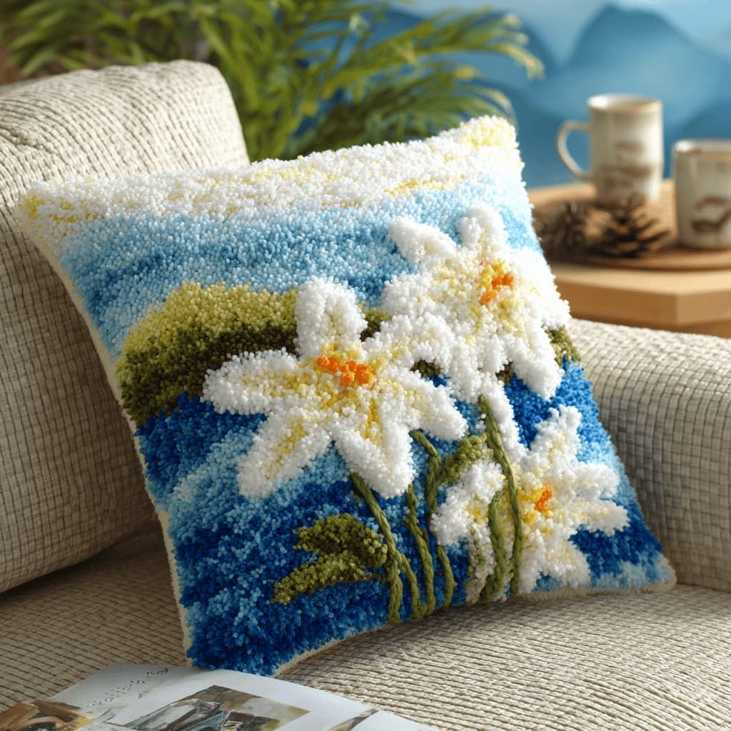 Kitquiver Beginner Latch Hook Cushion Kit,Lily Decor Pillow Cover 43X43Cm