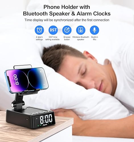 Miniatura 3 de Regalos para hombres y mujeres, soporte de teléfono con altavoz Bluetooth y soporte ajustable de teléfono celular de ángulo giratorio de 360 para