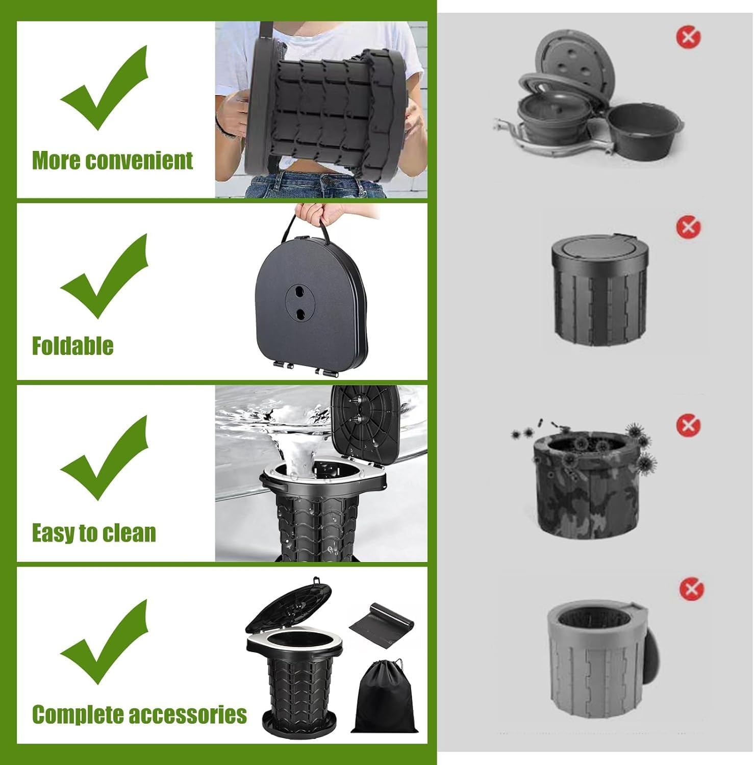 Portable Toilet Kit, Portable Camping Toilet with Pop-Up Privacy Tent with 12 Toilet Bags, Tents Washable Outdoor Showers Changing Rooms (Black)
