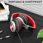 Bywulanda USB C Casques avec Mic et contrôle du volume, casques stéréo sur oreille pour iPhone 15 16 Pro, Casques pliables filaires pour Smartphones Chromebook Tablettes portables Voyage (Noir/Rouge)