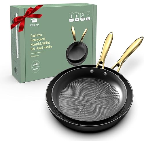 imarku Cast Iron Skillets, Non Stick Frying Pans 2Pcs - 10 inch & 12 Inch Frying Pan Set, Long Lasting Frying Pans Nonstick, Professional Nonstick Frying Pan, Easy to Clean, Christmas Gifts