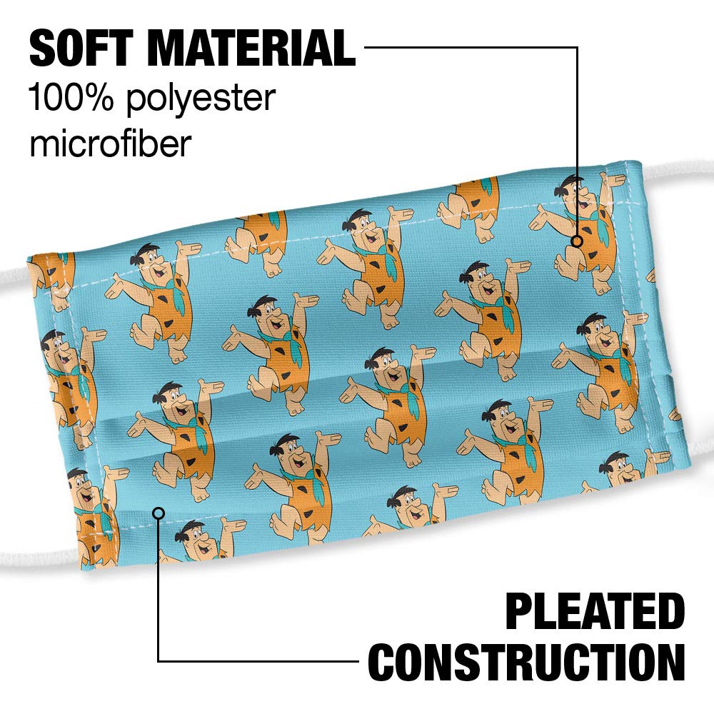 Popfunk The Flintstones Fred Character Pattern 1-Ply Reusable Face Mask Covering with Adjustable Nose Wire, Unisex