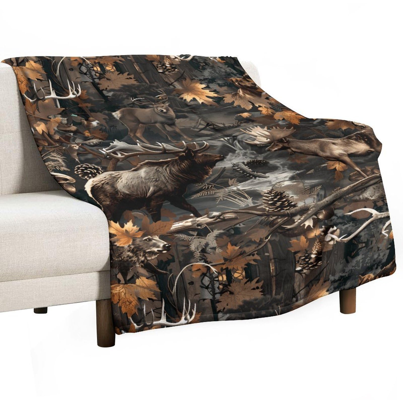 Cgsbngha Style Deer Hunting Camouflage Bear Flannel Fleece Blanket Lightweight Soft Throw Blankets For Sofa Couch Bed Chair