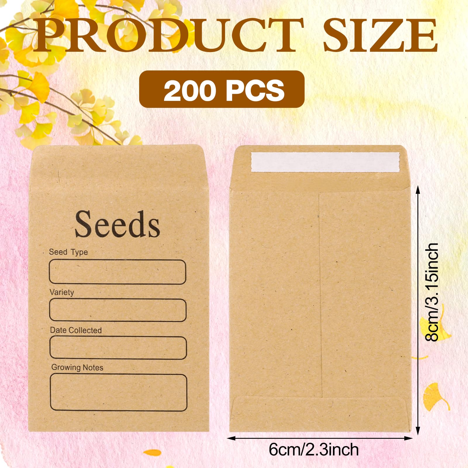 FRIUSATE Lot de 200 enveloppes de semences autocollantes en papier kraft marron 6 x 8 cm