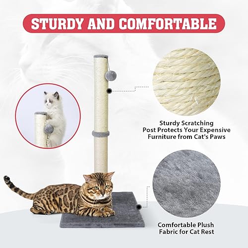 Miniatura 3 de petellow Rascador para gatos de 31 pulgadas de alto, rascador de garra de gato con bola colgante, postes rascadores para gatos grandes de interior,