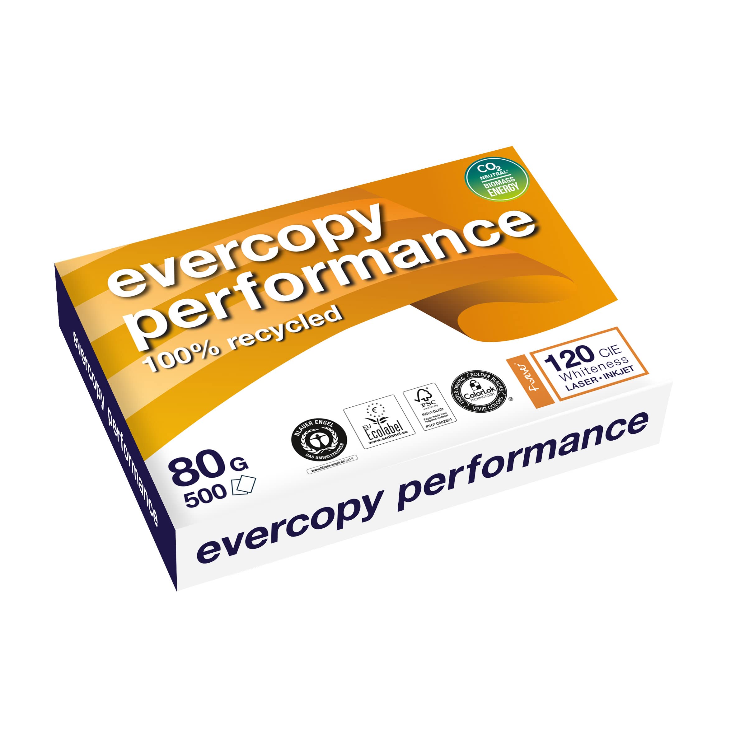 Clairefontaine 50067C Evercopy Performance 120 CIE, papier z recyklingu, 80 g/m², DIN A4, 21 x 29,7 cm, 1 rys z 500 arkuszy, biały
