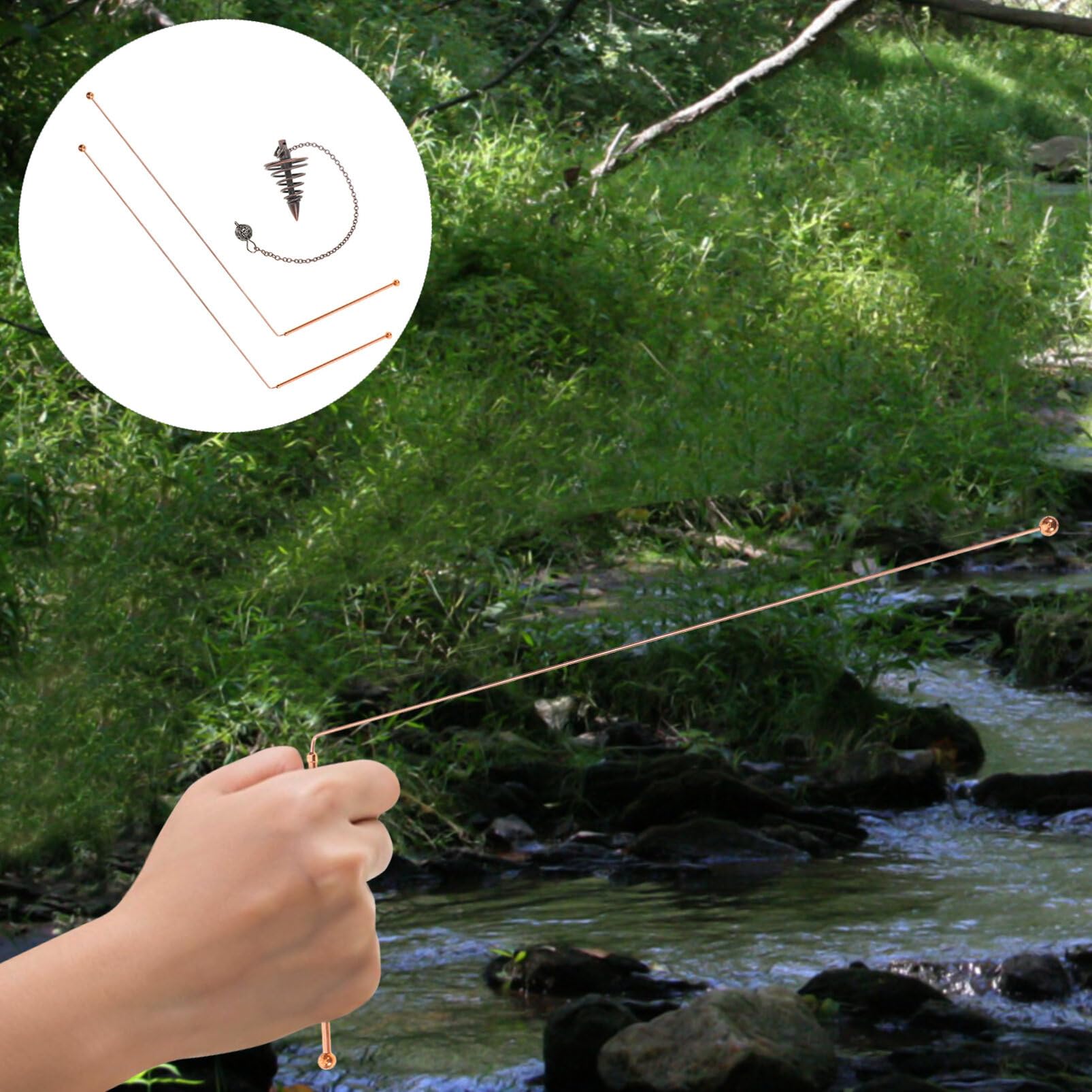 SOLUSTRE Copper Dowsing Rod, Rotation Tool Dowsing Rods, Divining Rods with Pendulum Pendant for Ghost Hunting Tools, Divining Water, Treasure