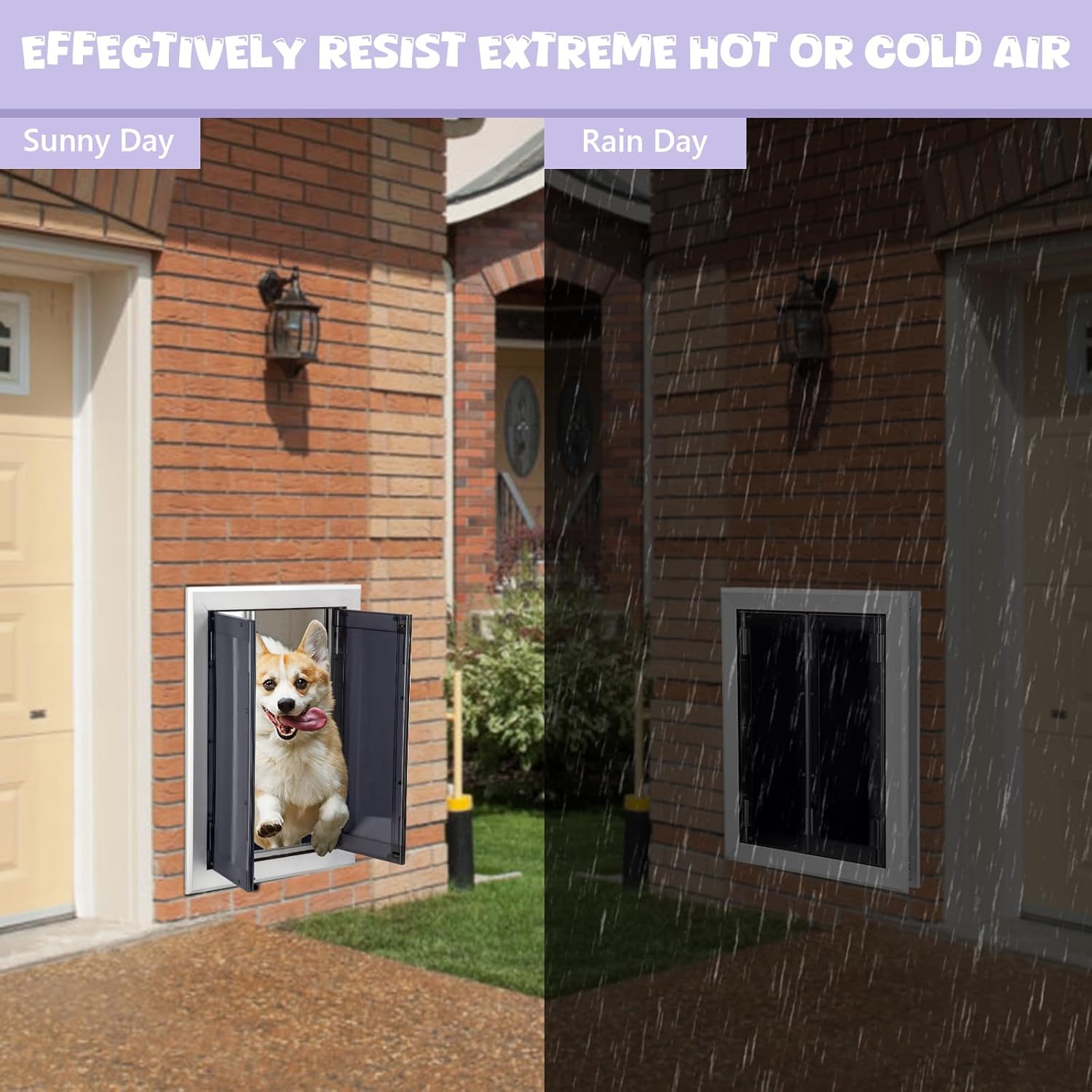 Sliver Pet Door with Panels, Aluminum Dog Door with Automatic Closing Magnetic Flaps, Large Doggie Door, Slide-in Panel & 4 Security Locks, Suitable for Doors, Screen and Wall