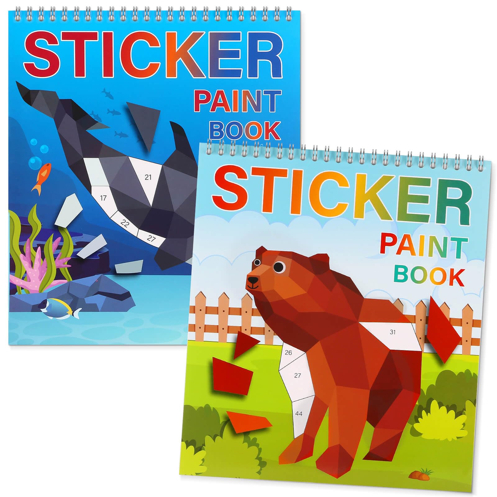 YOTOY Gifts for Kids 3-8 Year Old: Sticker Books for Kids 2PCS Sticker Painting Book by Number Toys for 3 4 5 6 7 8 9 10 Year Old Toddlers Boys Toy Presents Age 6-12 Reusable Stickers Art Craft Kit