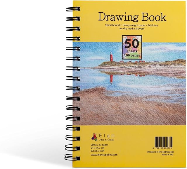 Elan Drawing Book A5, 50 Sheets 200gsm Paper, Drawing Pad A5, Acid-Free Paper Art Pad, Art Books, A5 Canvas Pad, Sketch Pad A5, A5 Sketchbook Made for Artists, A5 Drawingbook Perfect for Pencil Art