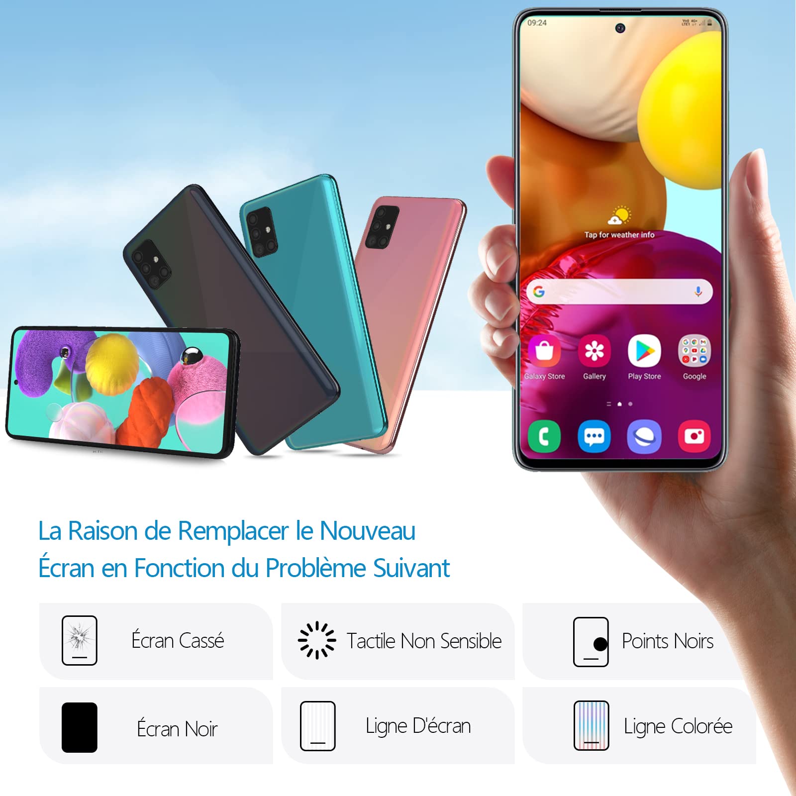 RongZy Écran de Rechange pour 6.5" Samsung Galaxy A51 Écran LCD + Vitre Numériseur Tactile Capteur Assemblé Remplacement pour Galaxy A51 A515F(Noir avec Cadre)