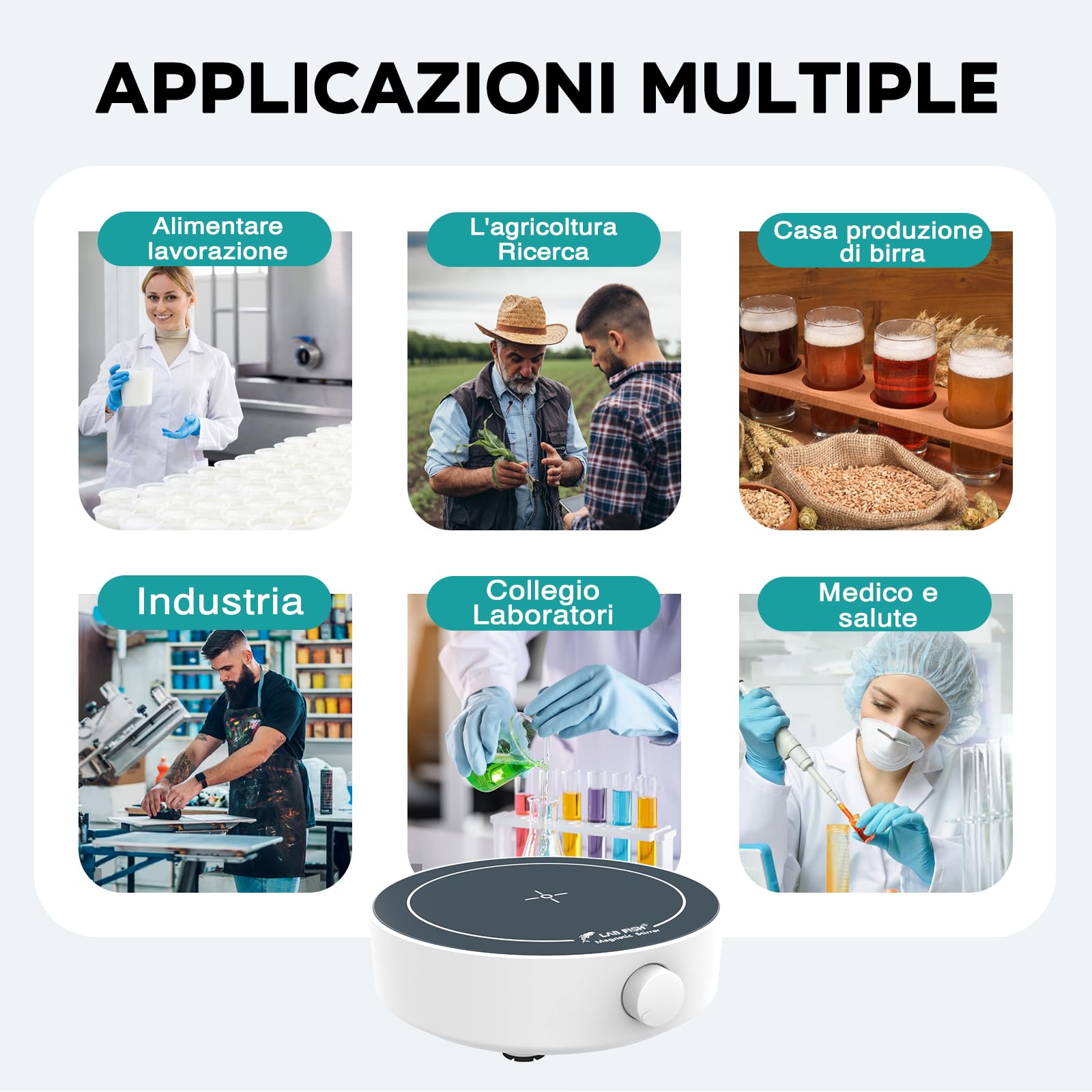 LAB FISH Agitatore Magnetico 200-1800PRM Miscelatore Magnetico con Agitazione Massima 3000ml per Laboratorio e Birra Domestica