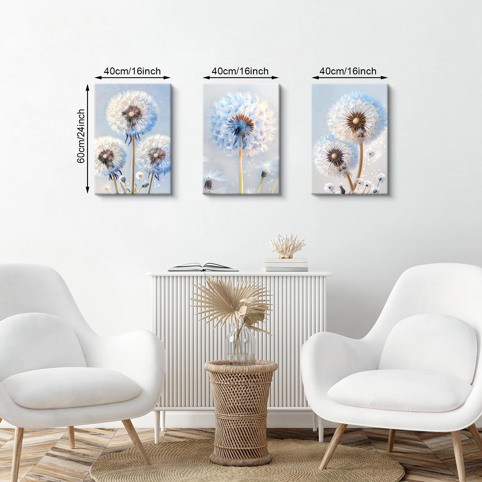 3 Pcs Blue White Fantasy Dandelion Canvas Wall Art - Image 2