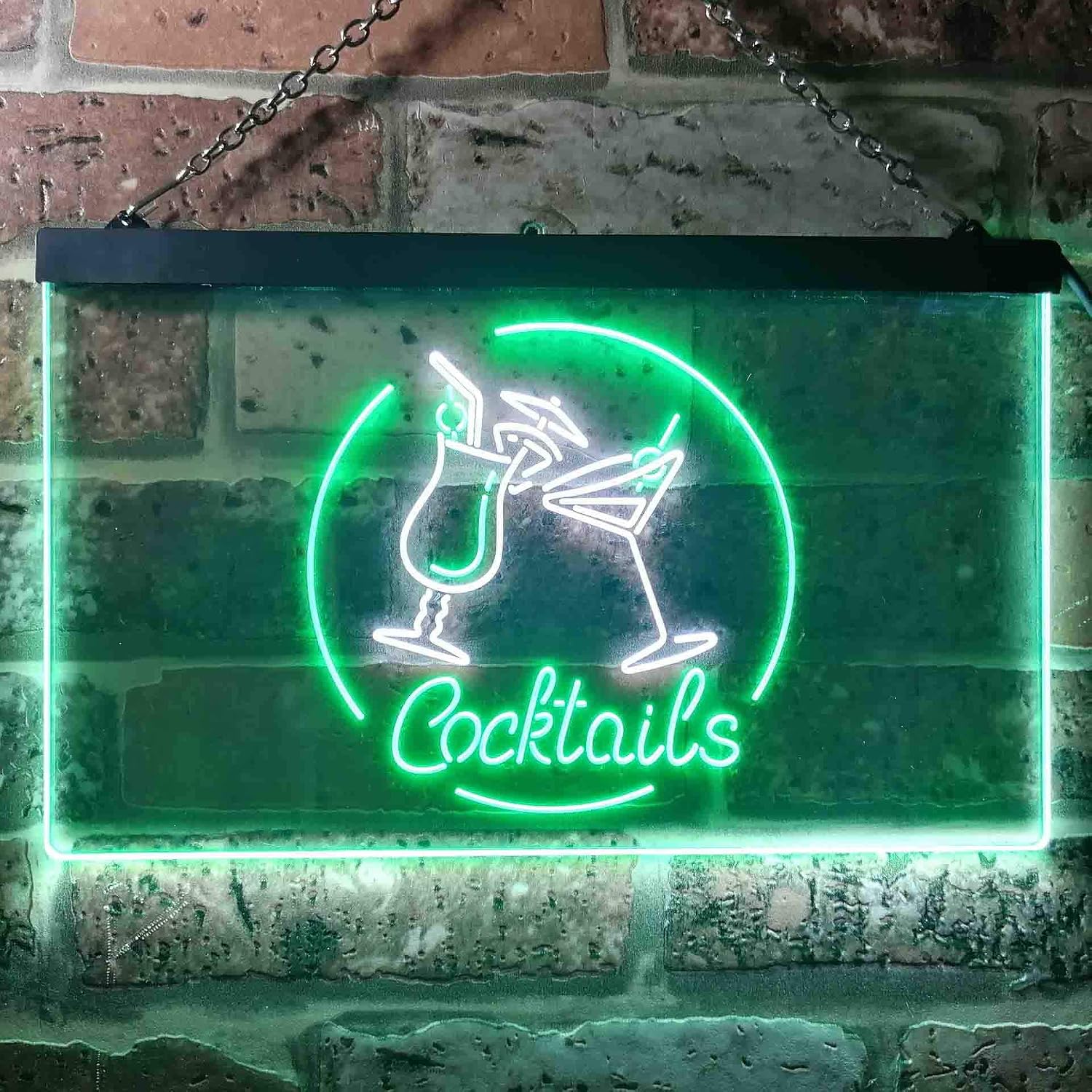 ADVPRO Cocktails Bar Glass Dual Color LED Neon Sign White & Green 12" x 8.5" st6s32-i3567-wg