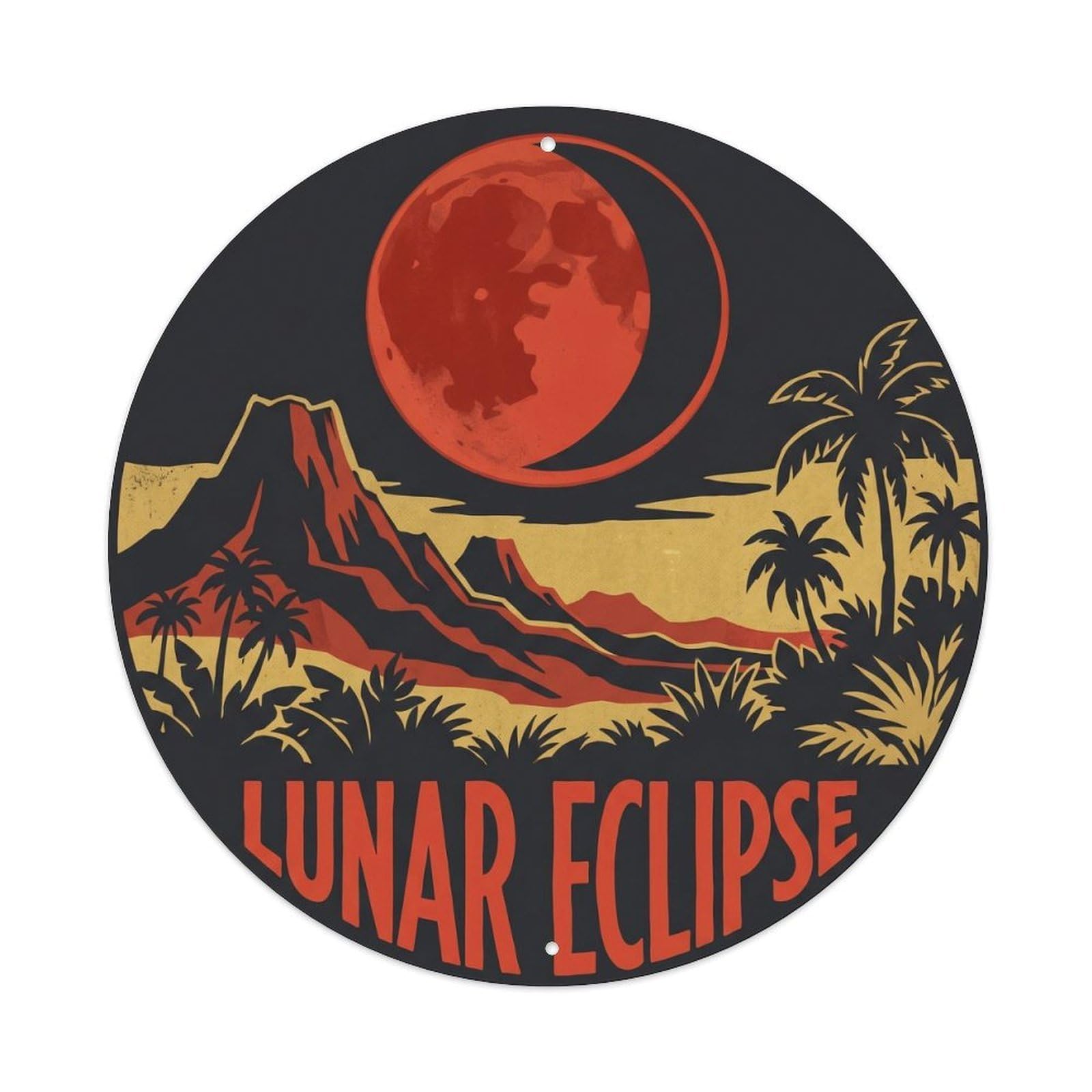 Hawaii Lunar Eclipse Volcanic Island Sky Coastal Metal Tin Sign
