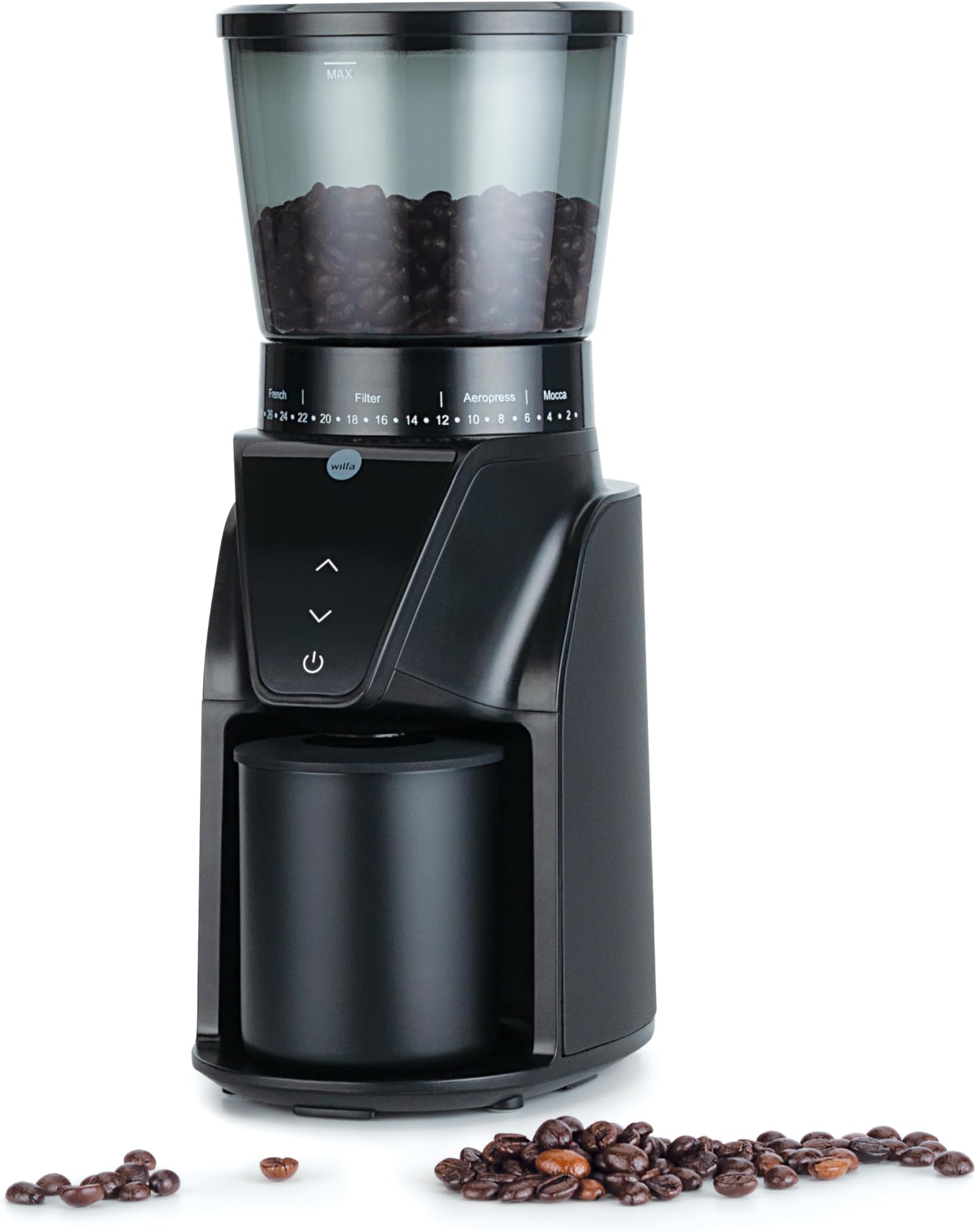 WilfaBalance Electric Coffee Grinder I 31 Grind Levels I Conical Grinder I Bean Tank 275g I With Timer I Antistatic Coffee Tank I Easy Clean (Black)