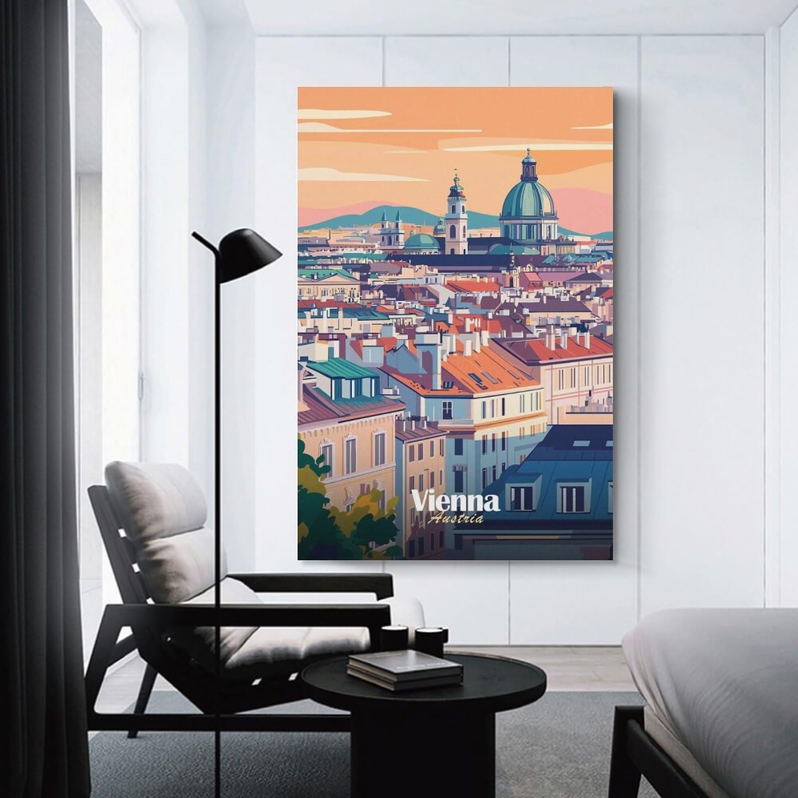 Junmoney Home Decor Wall Art Vienna Cityscape Illustration, 24x36inch(60x90cm), for Hallway, Bedroom Or Modern Interiors, Gift Idea for Housewarming And Birthdays