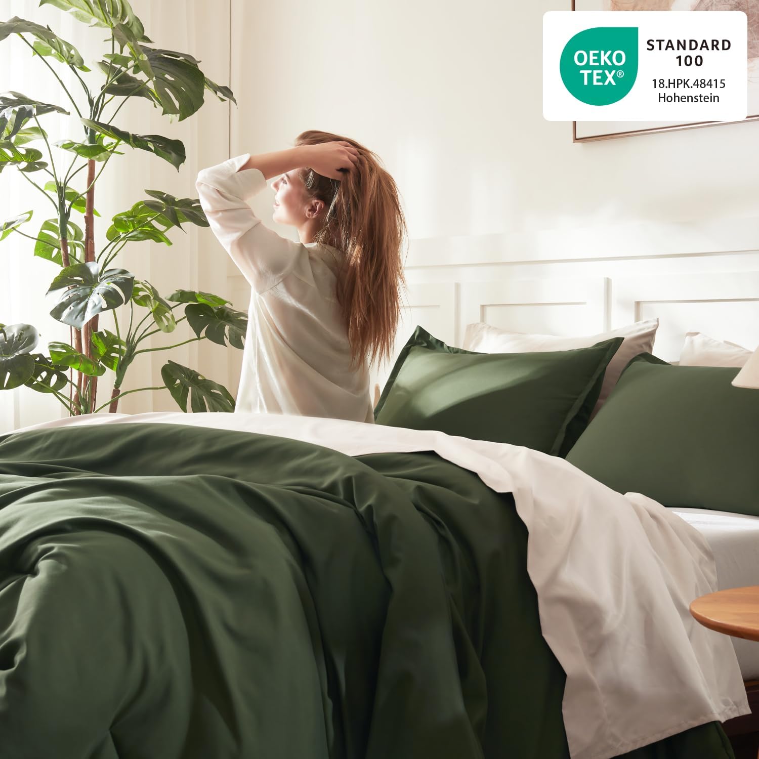 Litanika Dark Olive Green California King Comforter Set - 3 Pieces Cal King Lightweight Summer Soft Solid Bed Comforter, Oversized Fluffy Down Alternative Bedding Set (104x96In, 2 Pillowcases) - Image 4