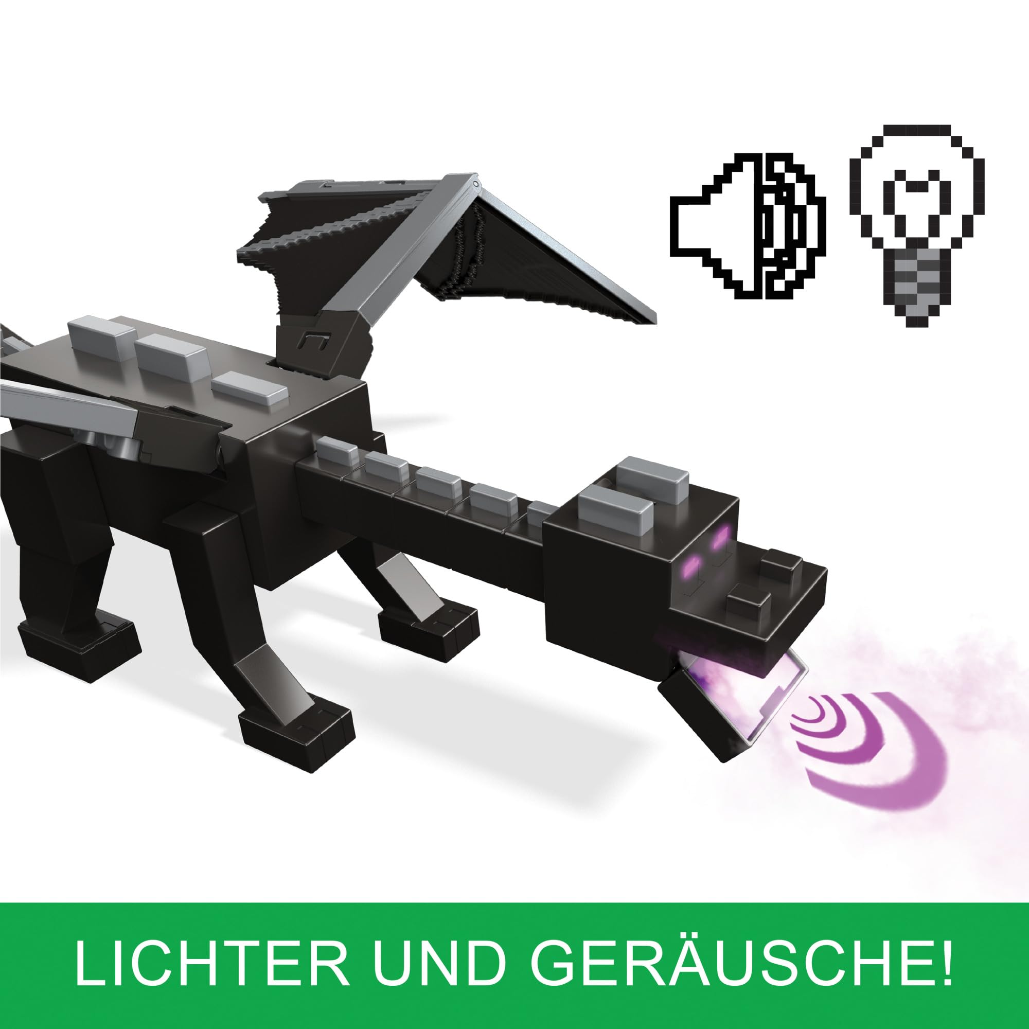 Mattel Minecraft Enderdrache Actionfiguren-Set, Lichter, Geräusche und Dunst mit Steve und Enderman, maßstabsgetreu zu ca. 8 cm großen Figuren HTN25