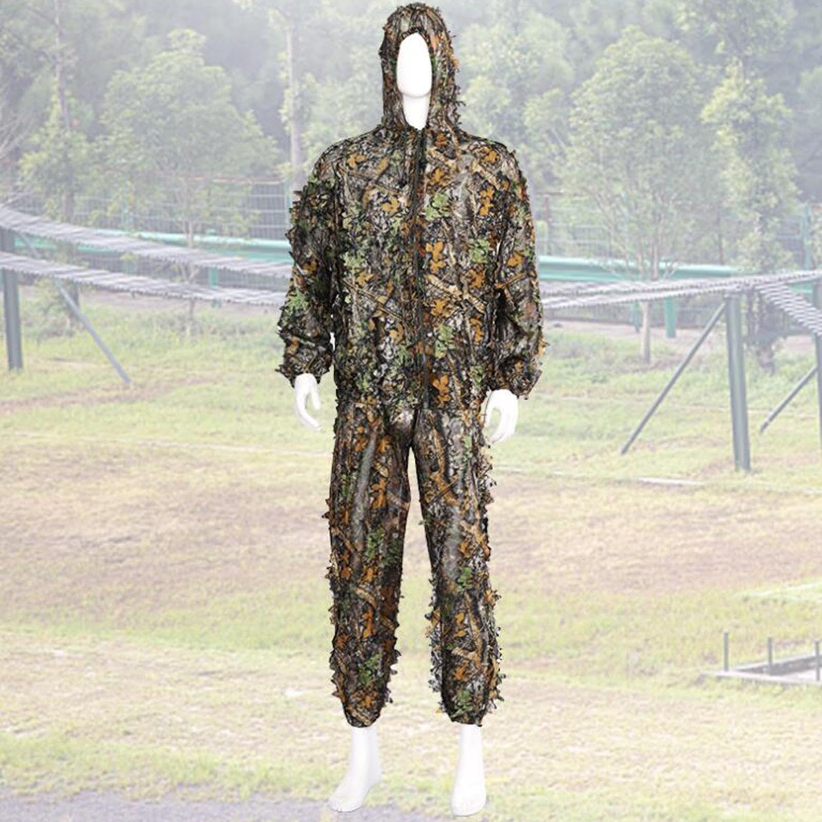 Amagogo Ghillie-Anzug für Herren, Vollgesichtsmaske, Handschuhe, Set, Tarnanzug, Blattmuster, für die Jagd