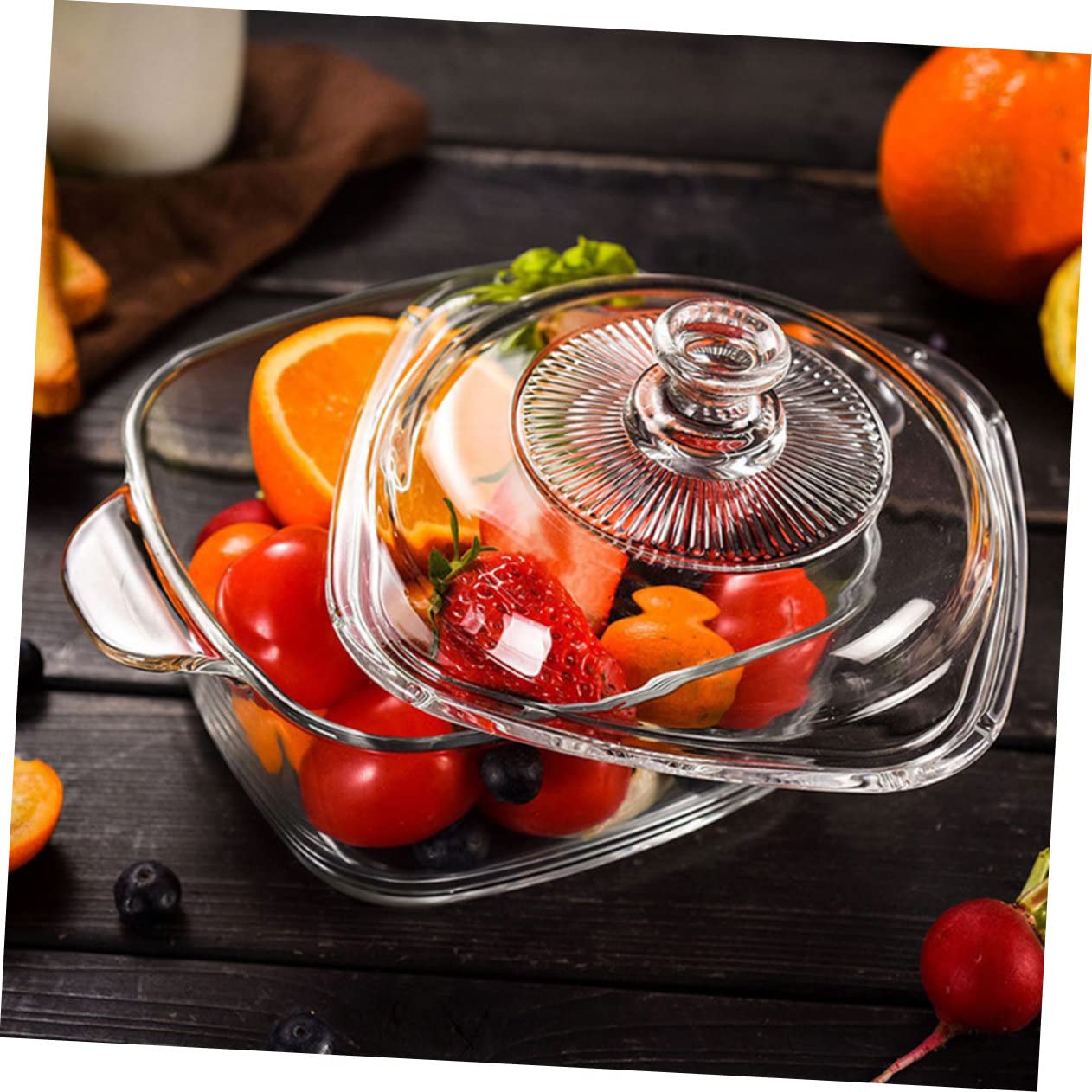 POPETPOP Tazón De Vidrio Duradero y Resistente Grietas Con Tapa Para Ensaladas y Postres Fríos