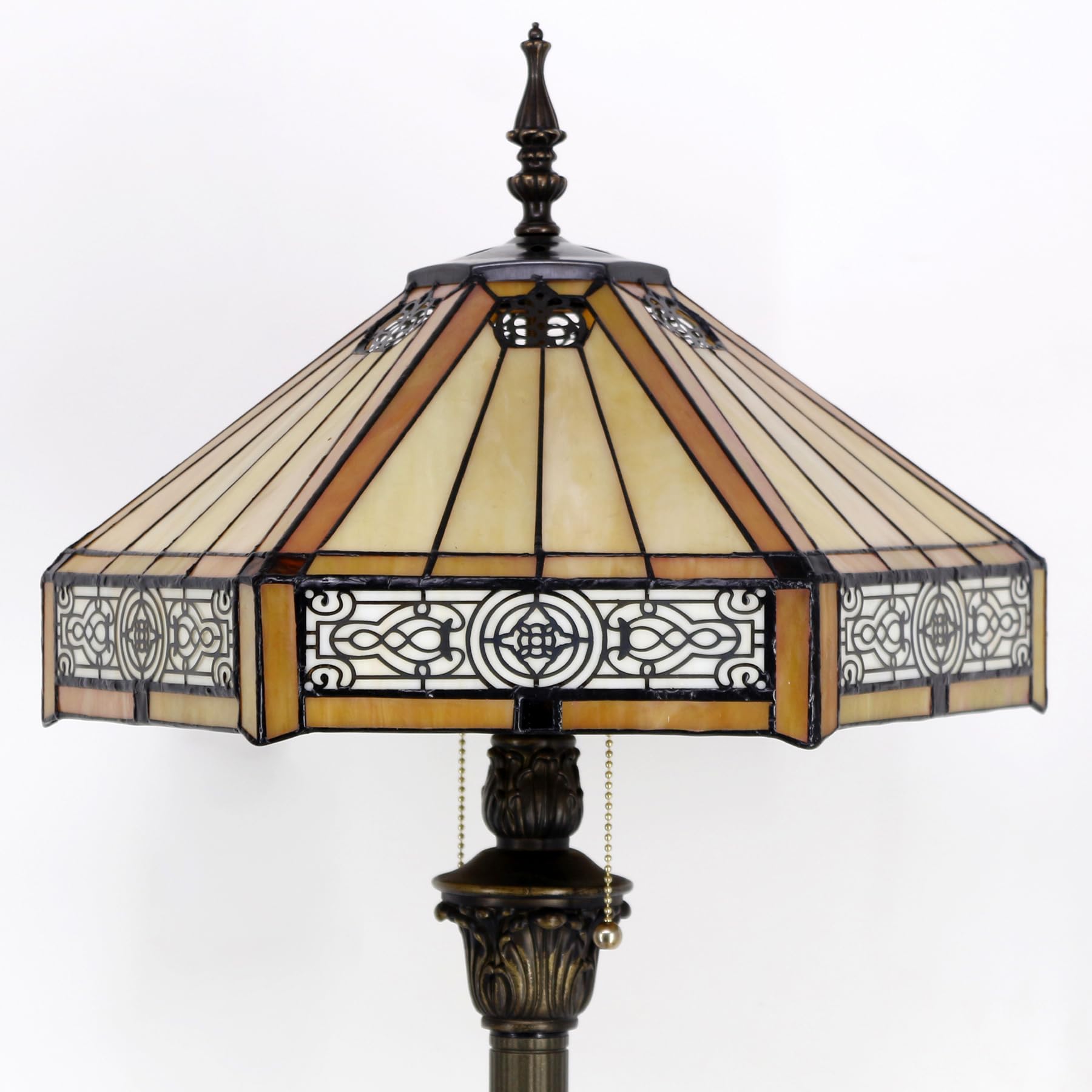 WERFACTORY Tiffany Floor Lamp Yellow Hexagon Stained Glass Mission Standing Reading Light 16X16X64 Inches Antique Pole Corner Lamp — view 2