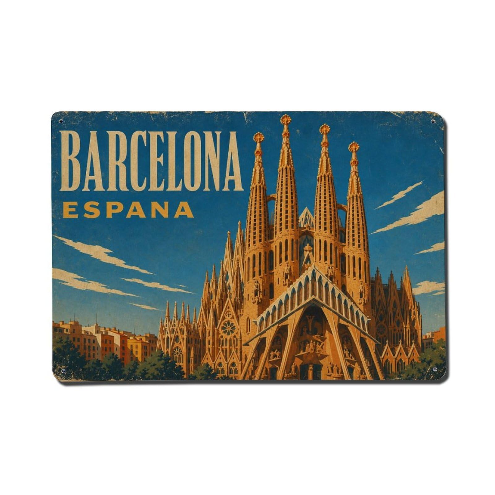 Vintage Travel Sagrada Familia Barcelona Spain Cathedral Metal Tin Sign
