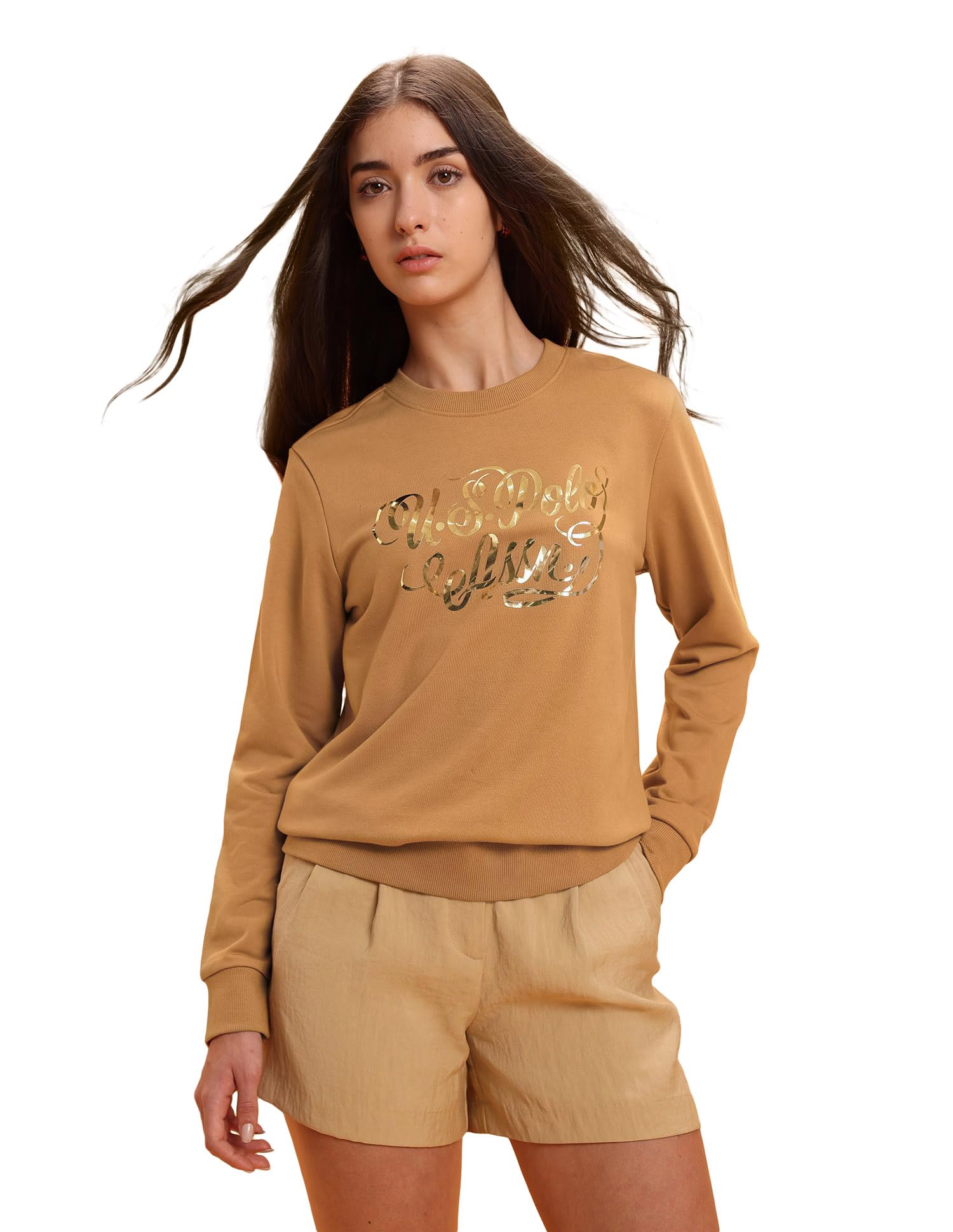 u.s. polo assn. Women Brand Printed Regular Fit Sweatshirt (UWAW25SWS225_Light Brown_L)-picture-14