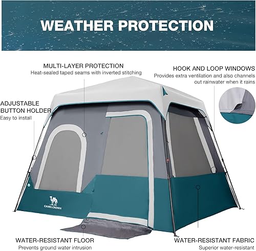 Miniatura 9 de Camping Tents 46 Person Pop Up Instant Tent - Setup in 60s for Family Camping, Windproof Design, Family Cabin Tent with Rainfly & Backpack Carry Bag