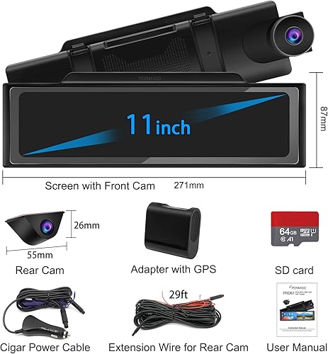 Miniatura 9 de PORMIDO Espejo 2K Dash Cam cámara de respaldo con Apple Android Carplay 11 pies pantalla táctil portátil inalámbrico receptor de audio estéreo para
