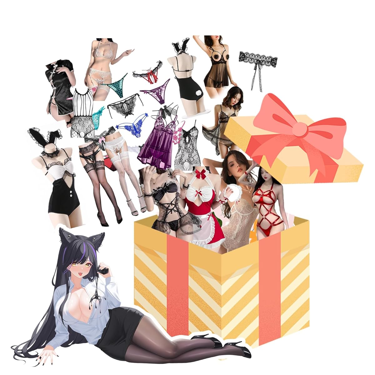 [紫星] ランダム発送 セクシーランジェリーセット レディース ボディスーツ Tバック付き 透け感 勝負下着 コスプレ風 過激デザイン ナイトウェア 誘惑衣装 女子会 パーティー用