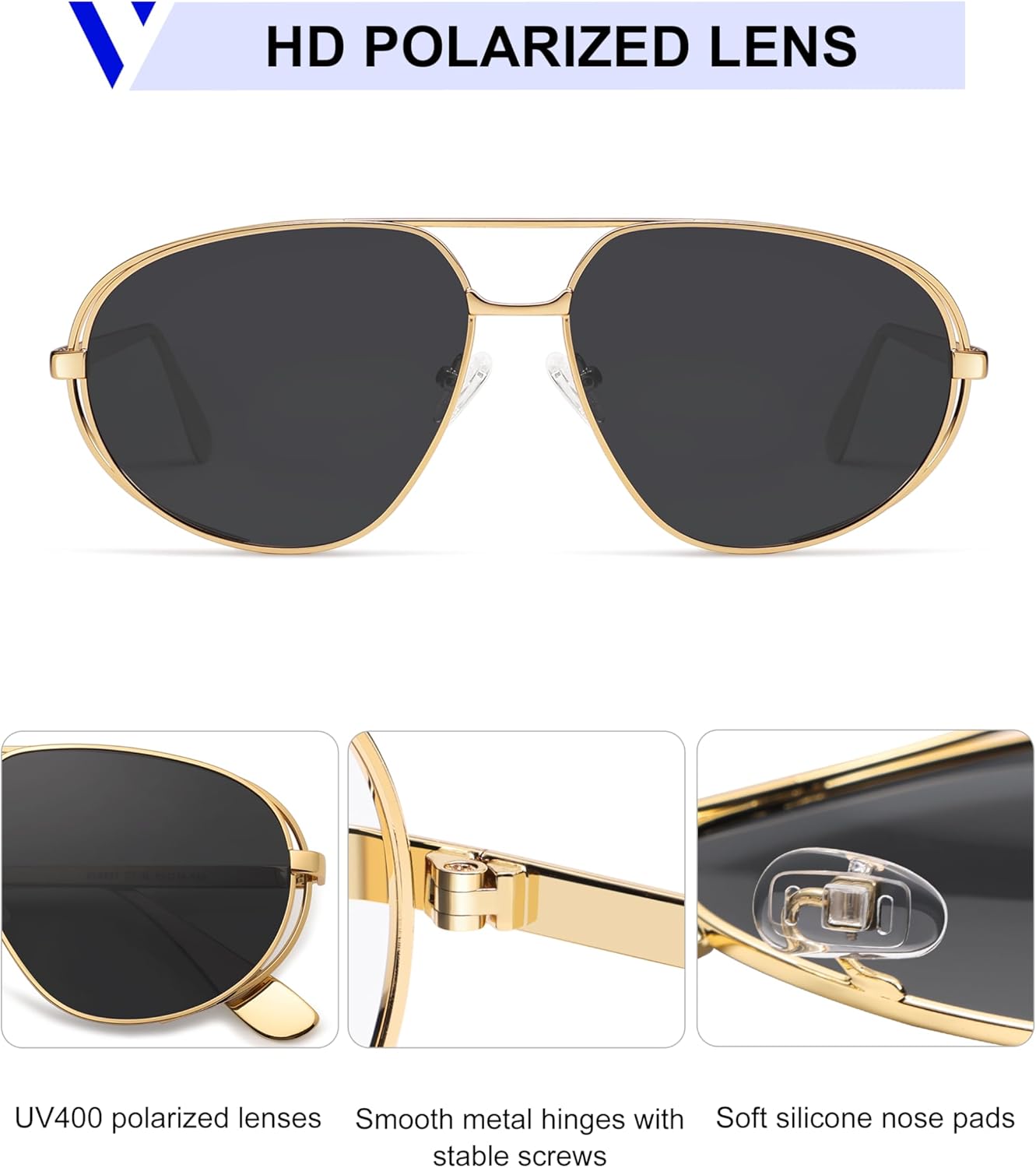 VANLINKER Retro Polarized Aviator Sunglasses for Women Men Classic Trendy Driving Sunglasses Designer Metal Frame VL9837 - Image 4