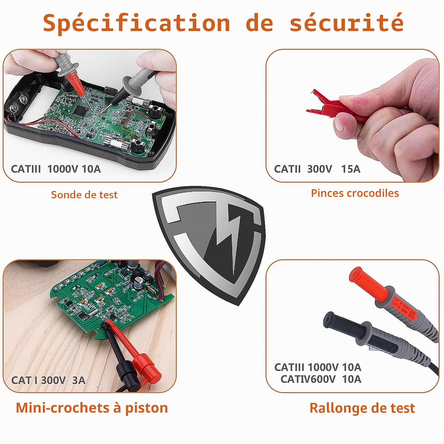KAIWEETS Sondes de Multimètre, Kit de Test en Silicone Souple pour électricien, Cordons de Mesure avec Pinces Crocodiles et Sonde à Aiguille