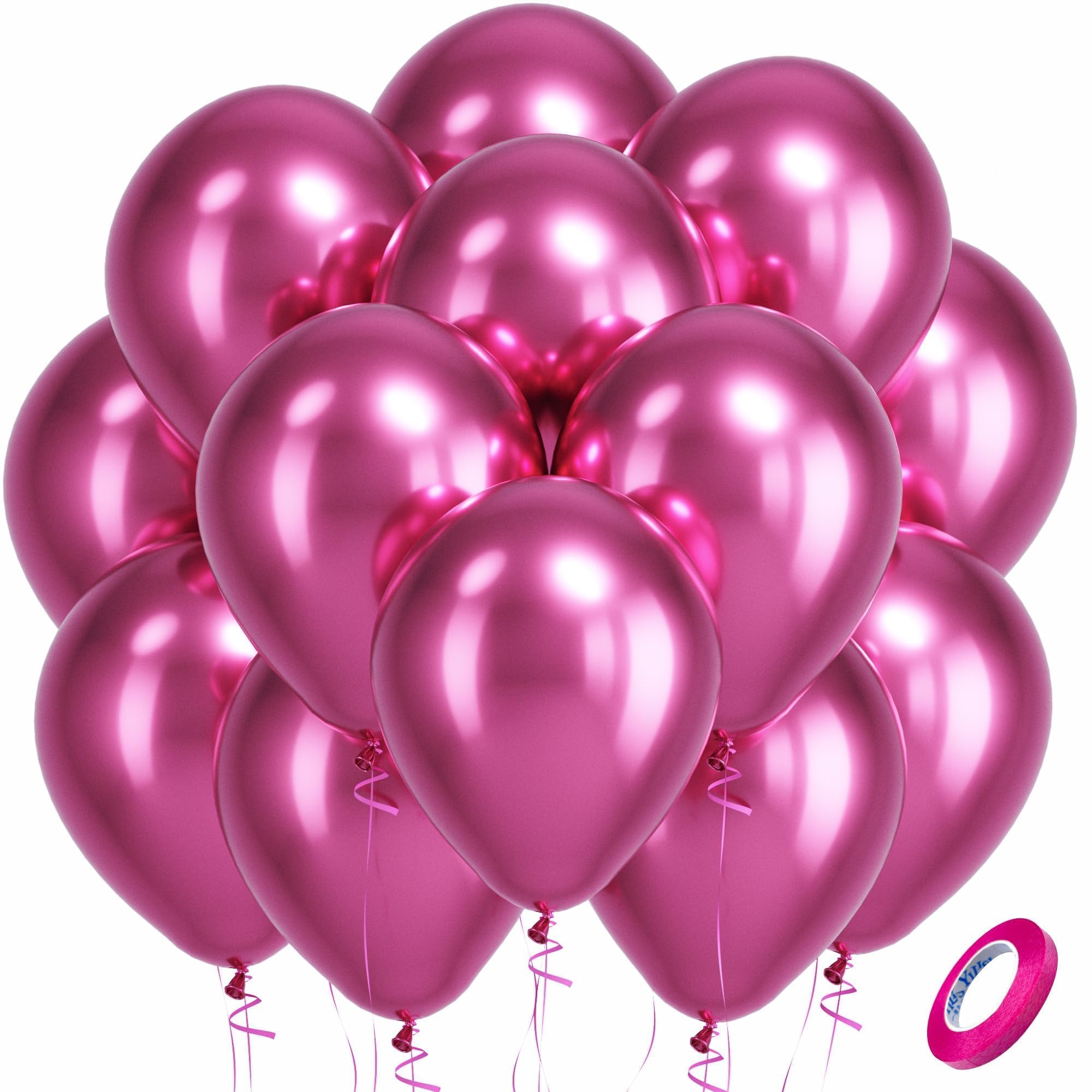 Bezente Metallic Hot Pink Latex Round Helium Party Balloons 100 Pack 12 inch