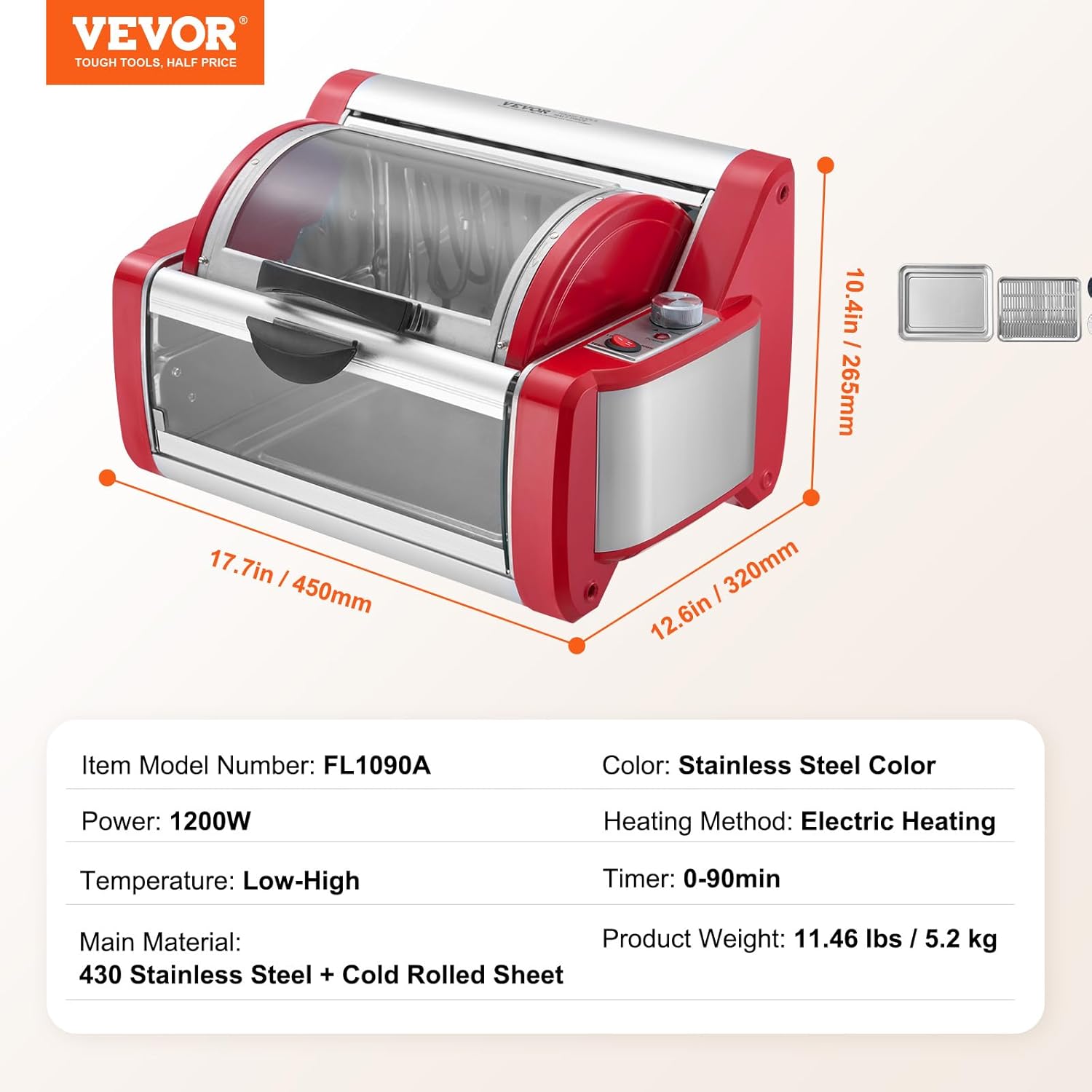 Red and Stainless Steel Electric Shawarma Grill Machine with Rotating Function