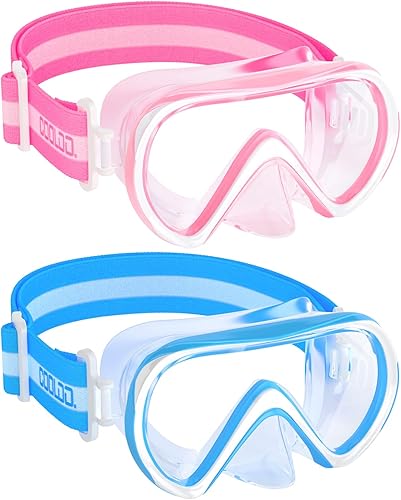 COOLOO 2 Packs Kids Goggles with Nose Cover, Elastic Fabric Strap Swimming Goggles for Kids 4-16, Anti Fog Tempered Glass