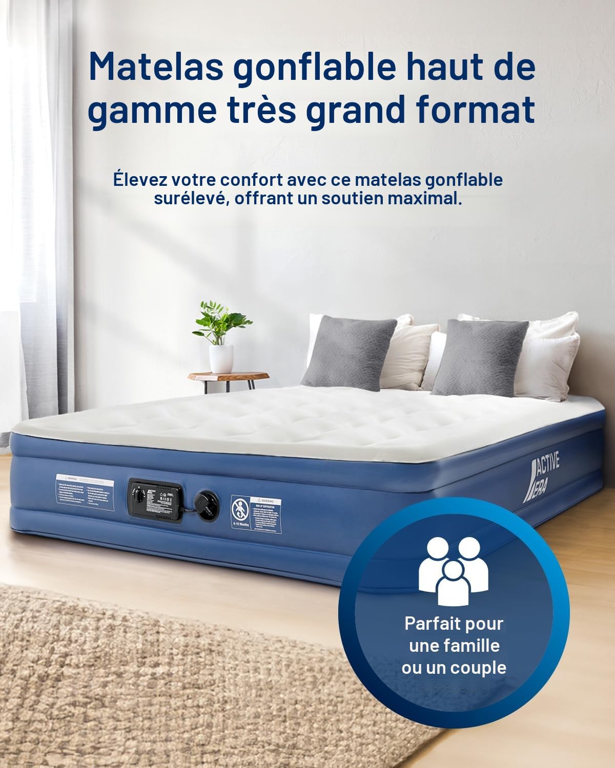 Active Era Matelas Gonflable 2 Personnes, Lit Gonflable avec Pompe électrique intégrée, Gonflage en Moins de 3 Min, pour Le Camping, déménagements et invité