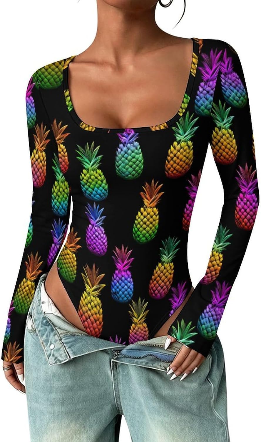 Tropical Pineapple Women's Bodysuits Long Sleeve Top 5XL