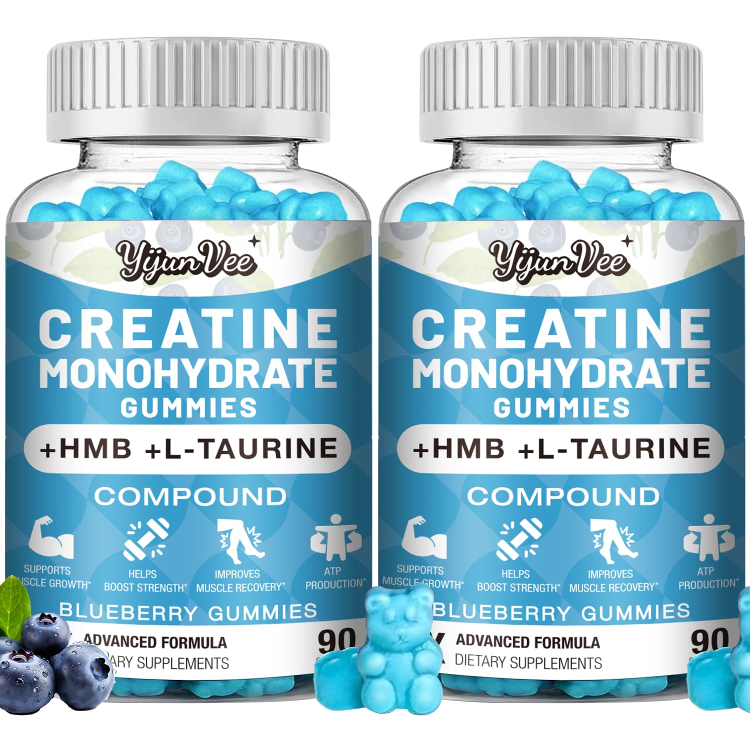 YijunVee Suplemento de Creatina Monohidratada em Gomas com HMB, BCAA, L-Taurina e L-Carnitina 8000 mg, 180 gomas