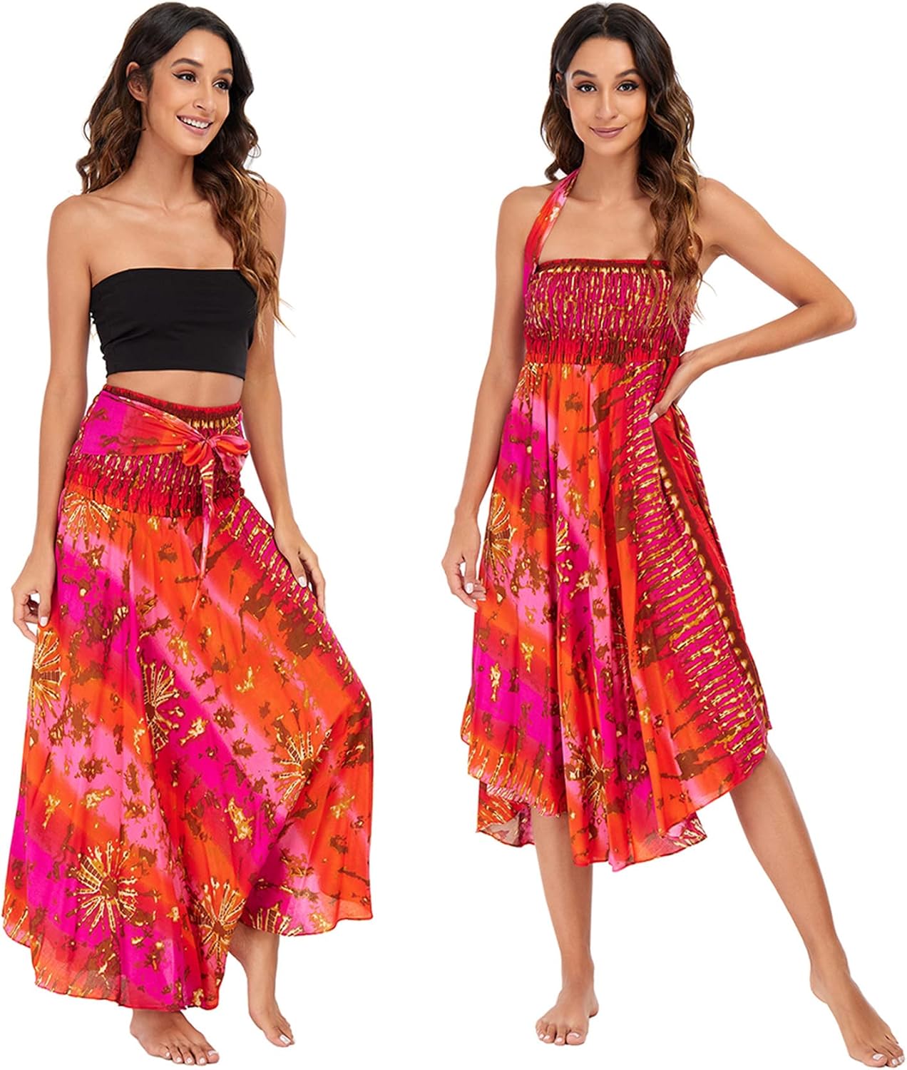 PNKJ Women Bohemian Mandala Floral Print Rayon Hippie Maxi Skirt Boho Summer Beach Dress Fits S M L - Image 2