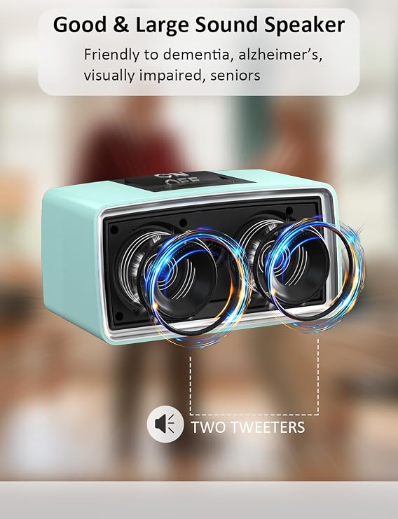 iGuerburn Simple Music Player for Dementia Elderly Seniors Easy MP3 Player as Alzheimers Dementia Visually Impaired Patients Product Gift One-Touch Controls ON/Off Retro Music Box (Cyan)