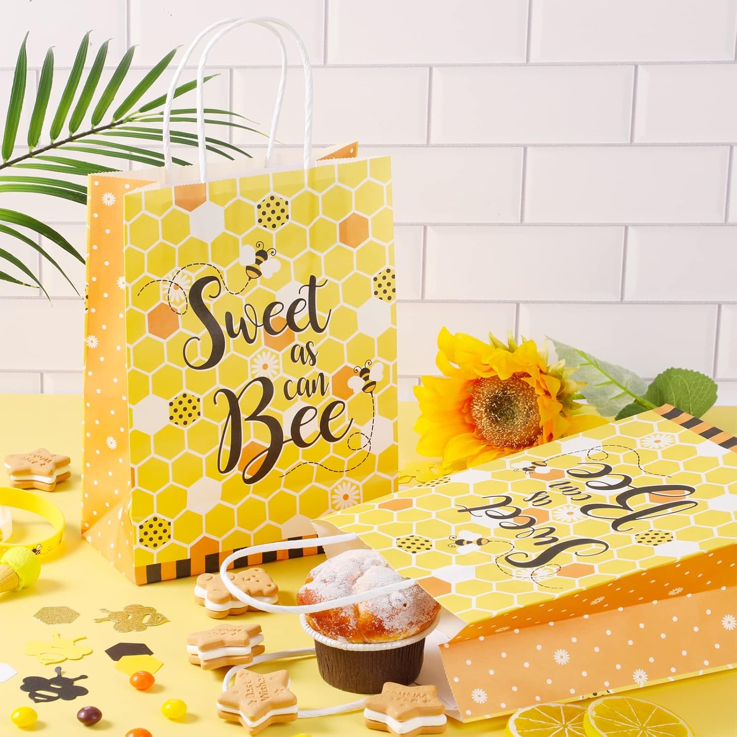 Containlol 16 Pcs Bee Party Favors Bags Honey Bees Gift Bags Sweet As Can Bee Goodie Bag Birthday Candy Bag with Handle for Baby Shower Party Supplies - Image 4
