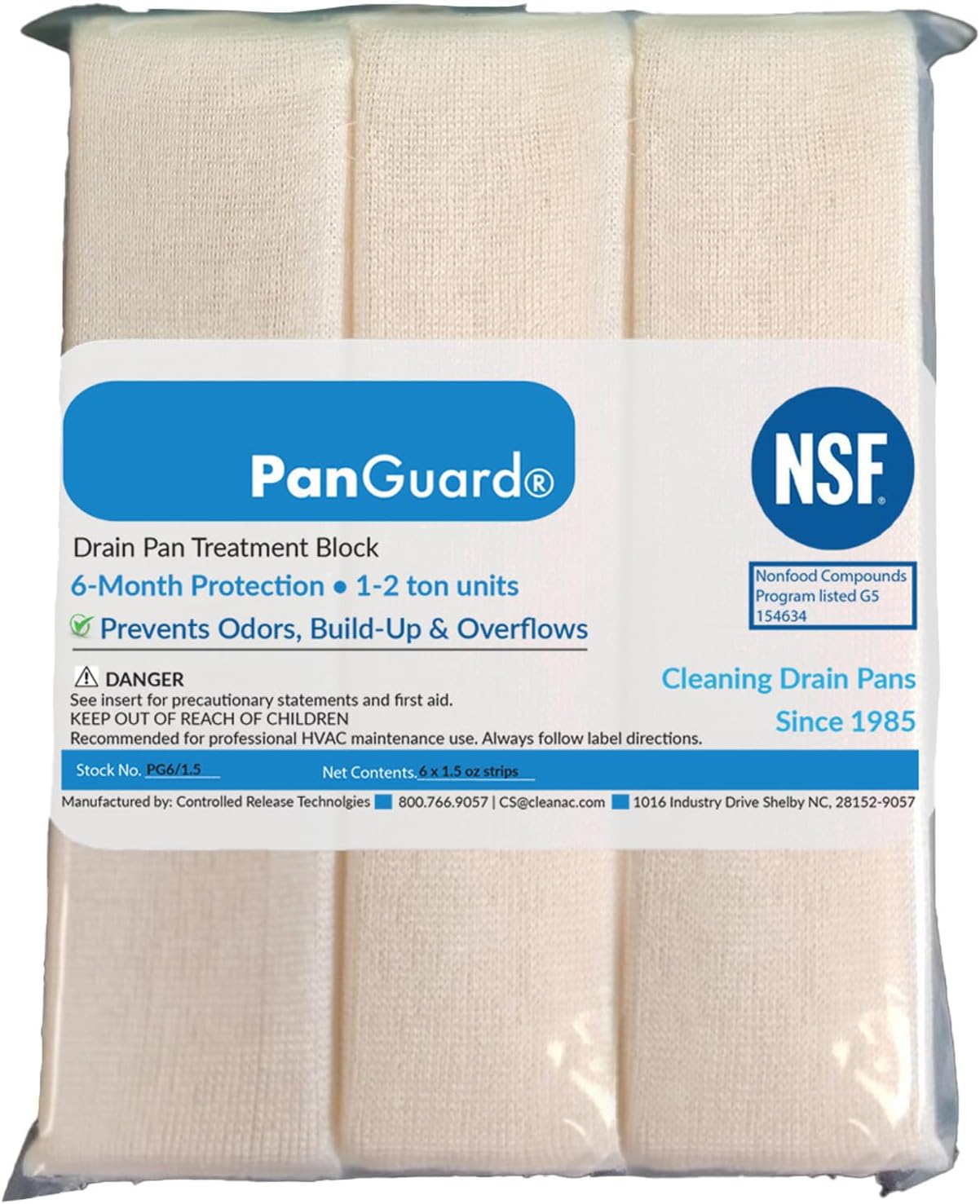 PanGuard® NSF and Green Certified - PTAC Drain Pan Treatment Blocks – 6-Month Time-Release Cleaners for HVAC Condensate Systems (3/4 Ton Units, 5 Count)