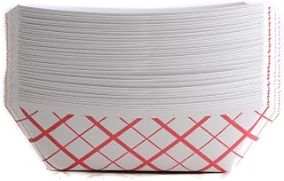 1000ct Disposable Paper Food Tray (1/2 LB) - Red Check Food Tray, USA MADE, Recyclable, Biodegradable, Compostable, Great for Picnics, Carnivals, Party, Camping, BBQ, Restaurants, Fries (0.5lb)