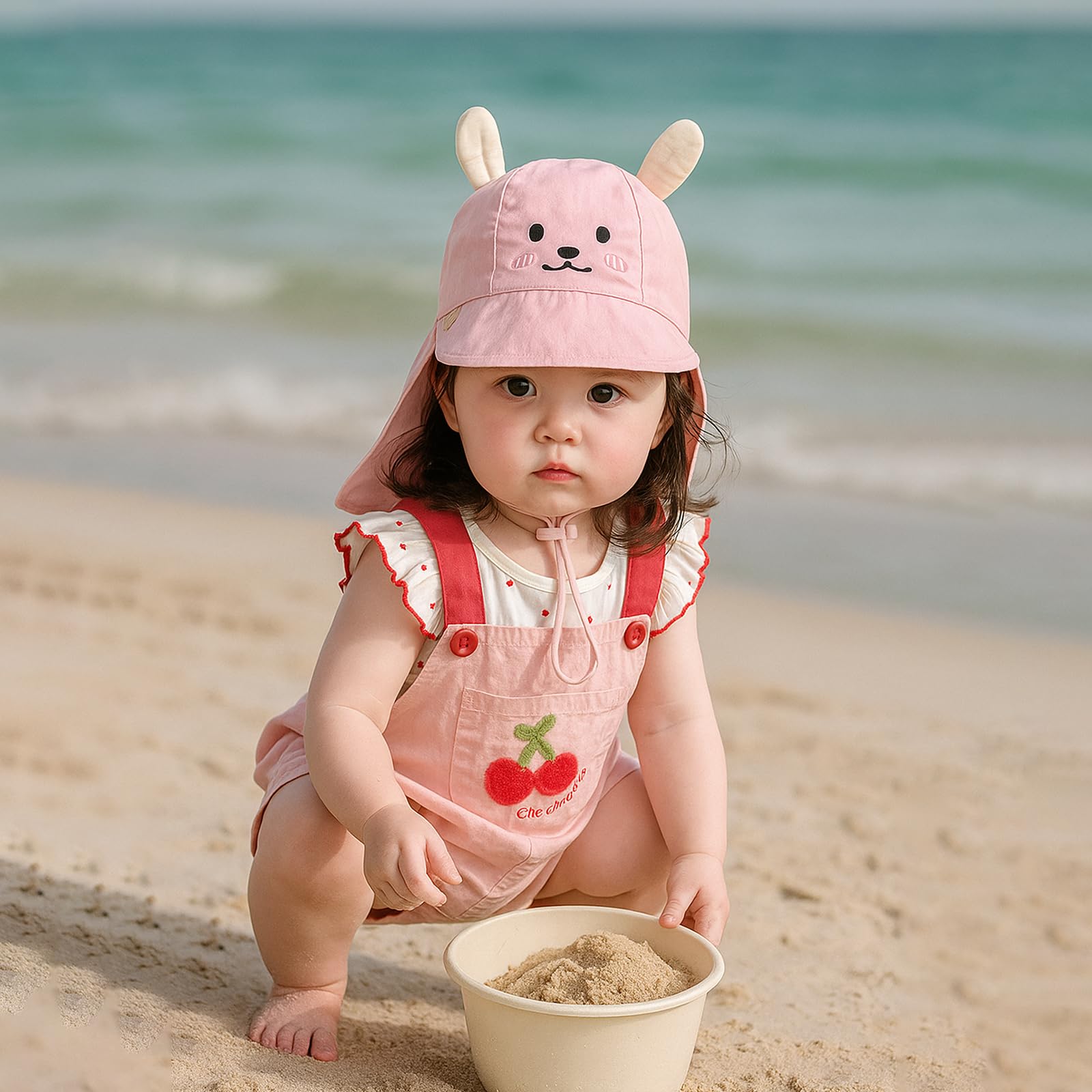 AYNKH Bebe Muslin Peaked Cap, kapelusz przeciwsłoneczny z ochroną szyi i uszu, ochrona UV (UPF 50+) Czapka unisex dla niemowląt i niemowląt, obwód głowy 38-46 cm (wełna)