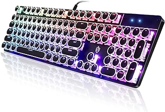 YSCP Typewriter Style Mechanical Gaming Keyboard RGB Backlit Wired with Blue Switch Retro Round Keycap 104 Keys Keyboard Compatible with Laptops/Chromebook/Desktop (Black 104 Keys RGB)